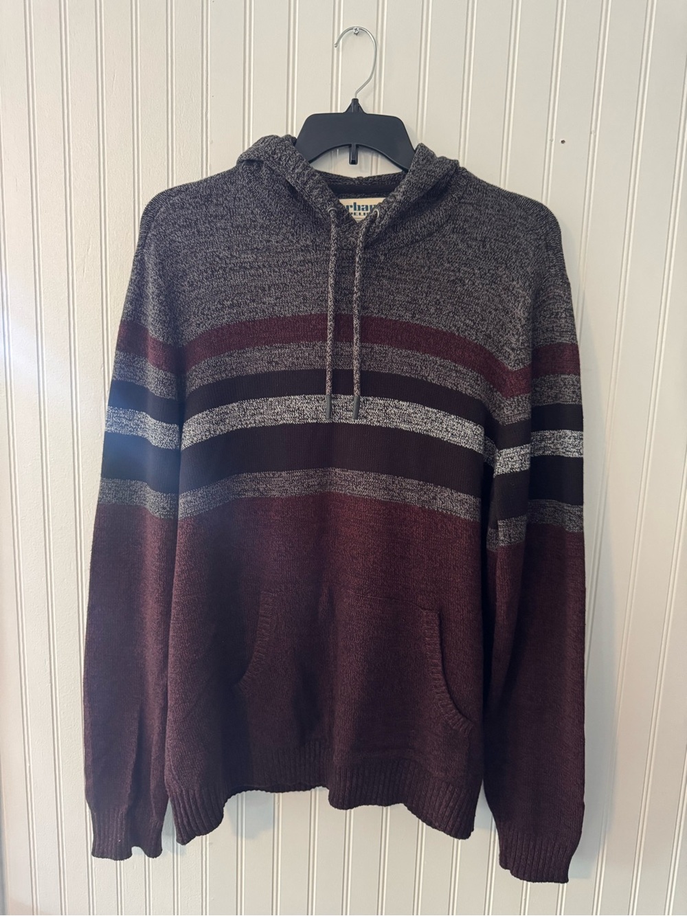 urban pipeline Men's Striped Crewneck Hoodie - Gray, Maroon, Brown